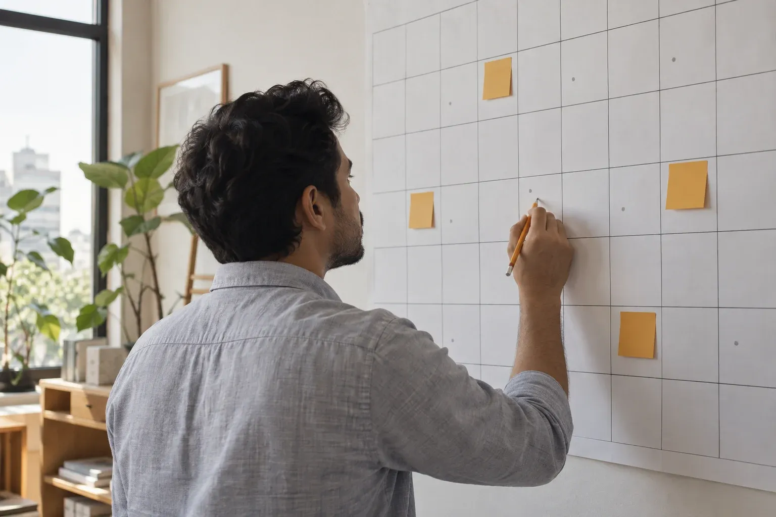 Persona marcando fechas de vencimiento de contratos en un calendario de pared